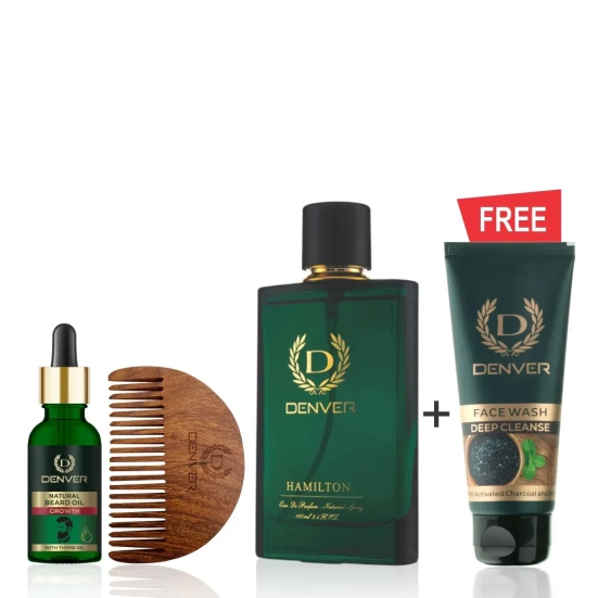 Growth Beard Oil 30ml with free wooden comb, Hamilton Perfume 100 ml + FREE Deep Cleanse Face Wash 50gm (Pack of 3)