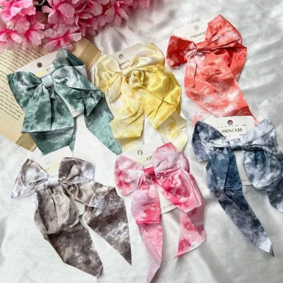 Tie Dye Hair Bow Clip-Grey