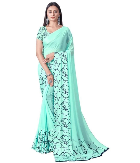 Sitanjali - SkyBlue Georgette Saree With Blouse Piece ( Pack of 1 ) - SkyBlue