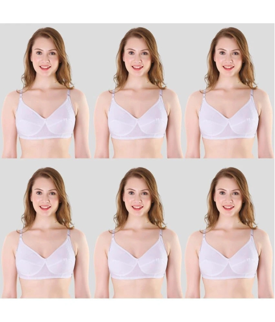 TCG - White Cotton Blend Non Padded Womens Everyday Bra ( Pack of 6 ) - None