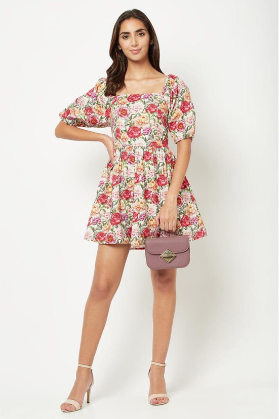 Red Floral Linen Dress