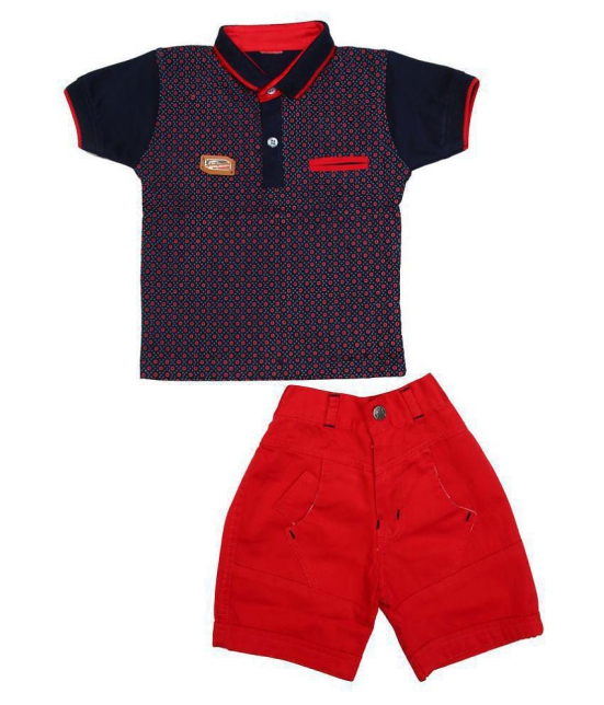 Zadmus Boys Cotton T - Shirt & Cotton Shorts Dress (Red, 4 - 5 Years) - 4-5 Years