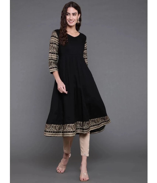 Antaran Rayon Printed Flared Womens Kurti - Black ( Pack of 1 ) - None