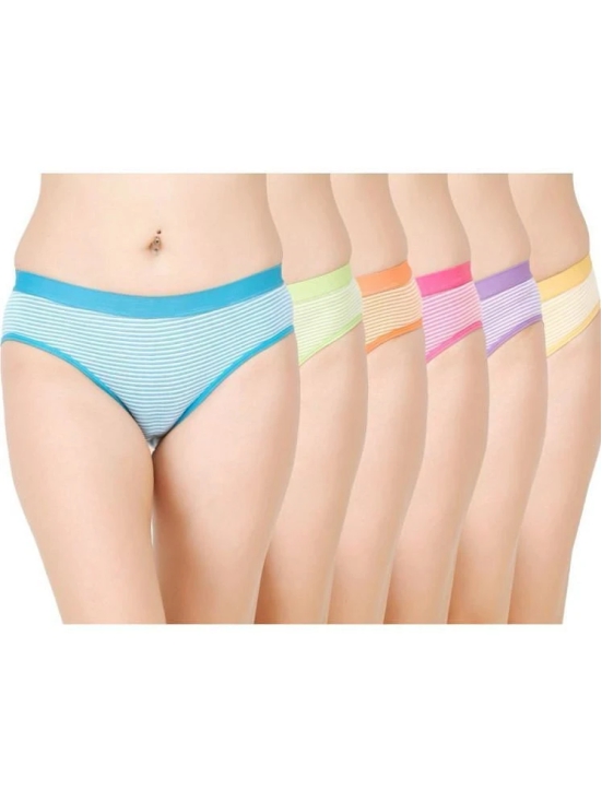 ICONIC ME Pack of 6 Cotton Striped Womens Bikini ( Multicolor ) - None