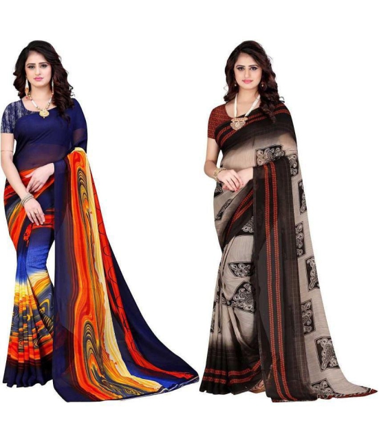 LEELAVATI - Multicolor Georgette Saree With Blouse Piece ( Pack of 2 ) - Multicolor