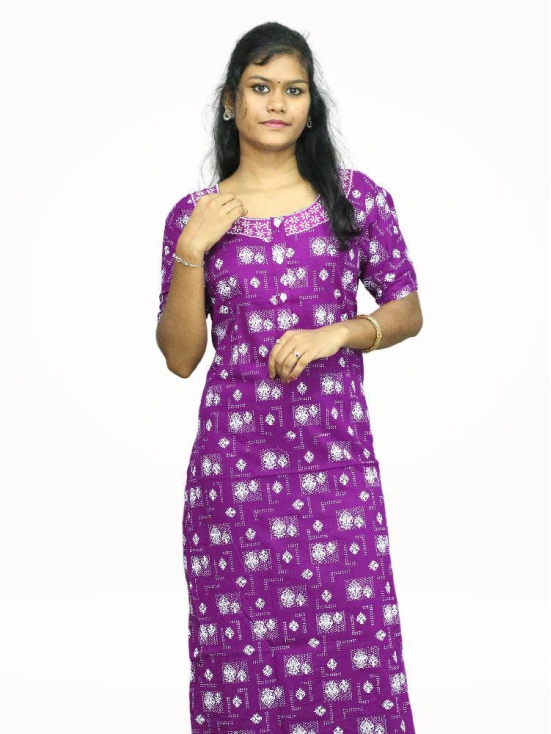 WOMEN COTTON NIGHTY-Cotton / Violet / Free size