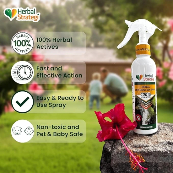 Herbal Strategi Anti-Mealy Bug Repellent Spray - Natural, Vegan & Eco-Friendly | 100% Herbal and Chemical free | Baby and Pet safe | Ayush certified (200 ML)