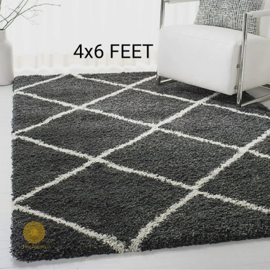 Super Soft Micropoly Well designed Carpet (4x6 Feet)-Dark Grey