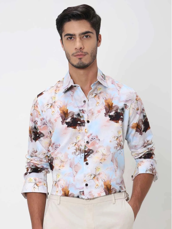 Pastel Pink Digital Print Slim Fit Casual Shirt