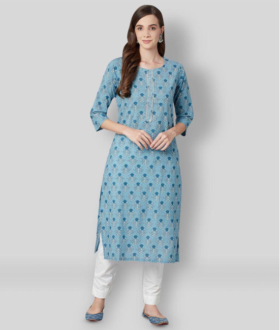 Divena - Blue Cotton Blend Womens Straight Kurti - M