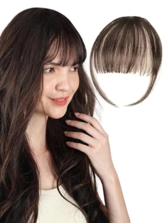 RefynHair Low Density Clip-In Hair Bang Extension | 100% Remy Human Hair | Natural Looking Fringe Hair Extensions for Girls and Women | Easy Single Clip In | Lightweight Wispy Bangs - Medium Brown