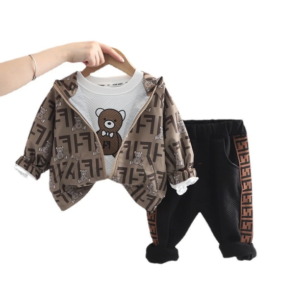 Boys Hoddy Teddy Outfit-Brown / 5-6 Years / L