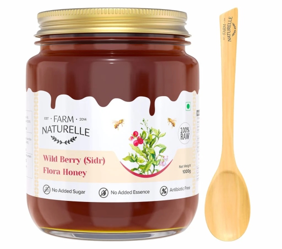 Farm Naturelle-Wild Berry (sidr) Flora Honey |850gm+150gm Extra and a Wooden Spoon|100% Pure, Raw Natural Un-Processed - Un-Heated Honey | Lab Tested Honey in Glass Bottle.