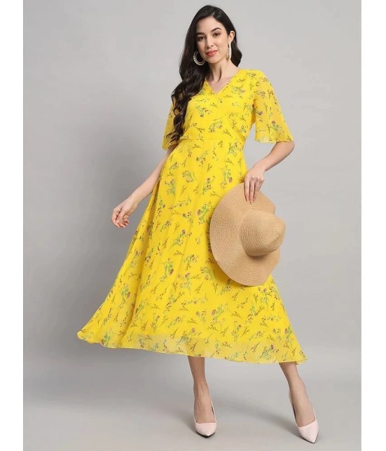 Curvydrobe Georgette Printed Full Length Womens Fit & Flare Dress - Yellow ( Pack of 1 ) - None