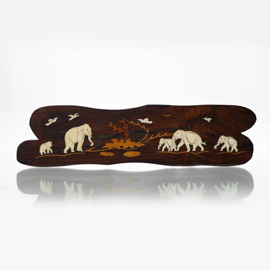 Teak Wood Wall Hanging with Elephant Designs-