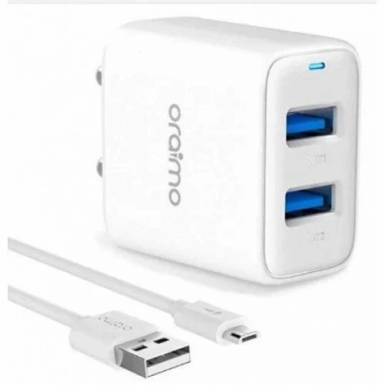 Oraimo Firefly3 OCW-I66D 2.4A Dual USB Output Charger With  M53 V8Cable (White)