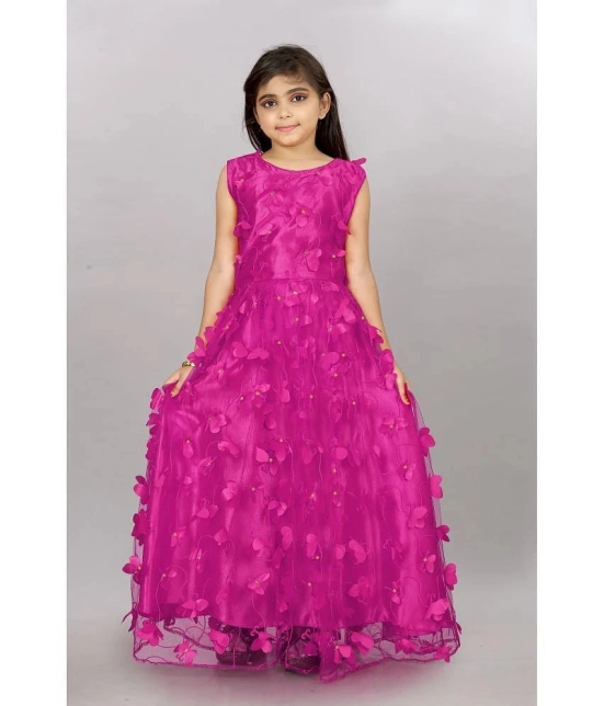 A TO Z CART Fluorescent Pink Net Girls Gown ( Pack of 1 ) - None