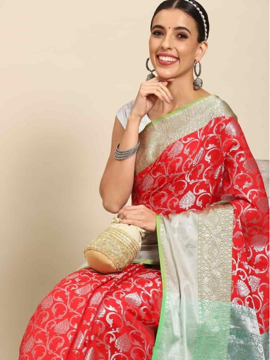 Women''s Brocade Soft Silk Zari Woven Saree With Unstiched Blouse Piece