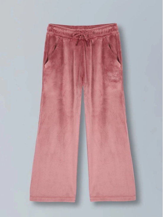 PlumTree Girls Crown Stone wide leg relaxed Fit Cotton Trouser - Winter pink - None