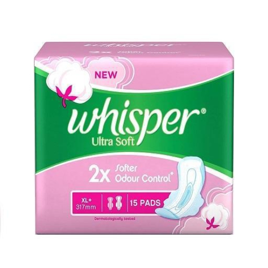 Whisper Ultra Soft 2x Softer Wings Sanitary Pads XL+ 15 Pieces