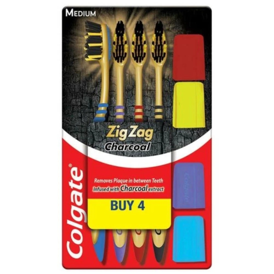 Colgate Zigzag Charcoal Medium Bristle Toothbrush - 4 Pcs