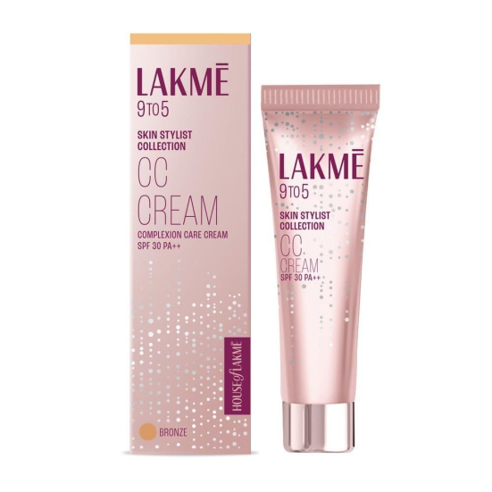 Lakme 9to5 CC Cream with SPF30 PA++ - Bronze |Enriched with 3% Niacinamide | Conceals Dark Spots| Brightens Skin |Lightweight Moisturizer + Foundation |30 g