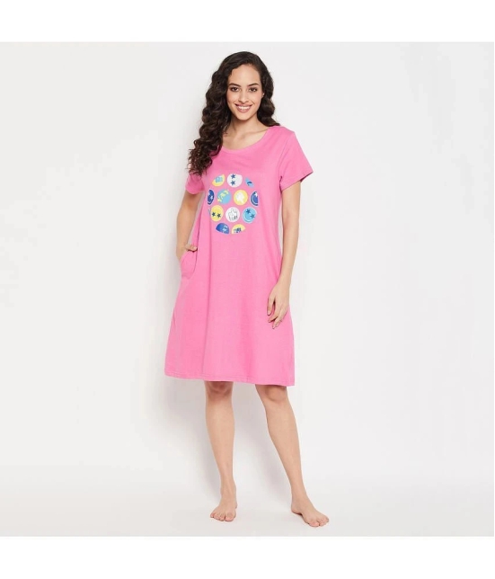 Clovia - Pink Cotton Blend Womens Nightwear Night Dress ( Pack of 1 ) - None