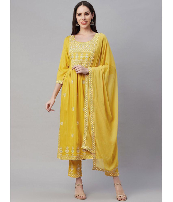 AMIRA'S INDIAN ETHNICWEAR - Mustard A-line Rayon Women's Stitched Salwar Suit ( Pack of 1 ) - None