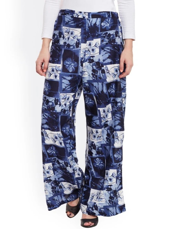 Women Blue Printed Relaxed Fit Palazzo Trousers