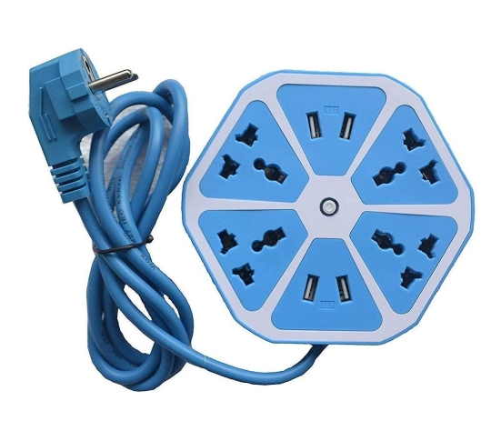 Heavy-Duty Hexagon Extension Cord with 4 USB Ports & 4 Sockets (1.8m)