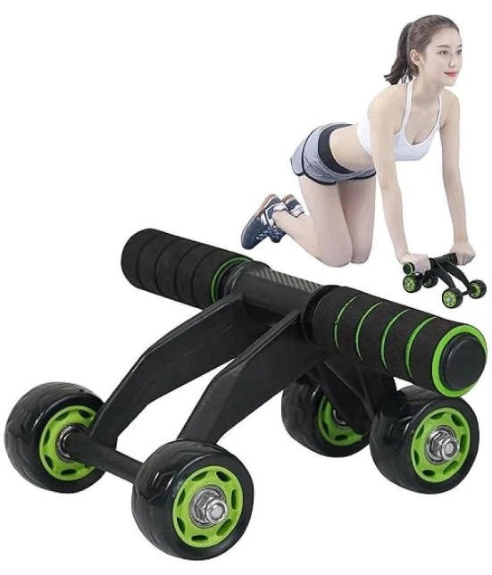 Anti Skid Double Wheel AB Roller Exerciser for Total Body Workout with Steel Handle and Knee Mat - Unisex Fitness Equipment for Men and Women (4 WHEEL )(GREEN) Pack of 1