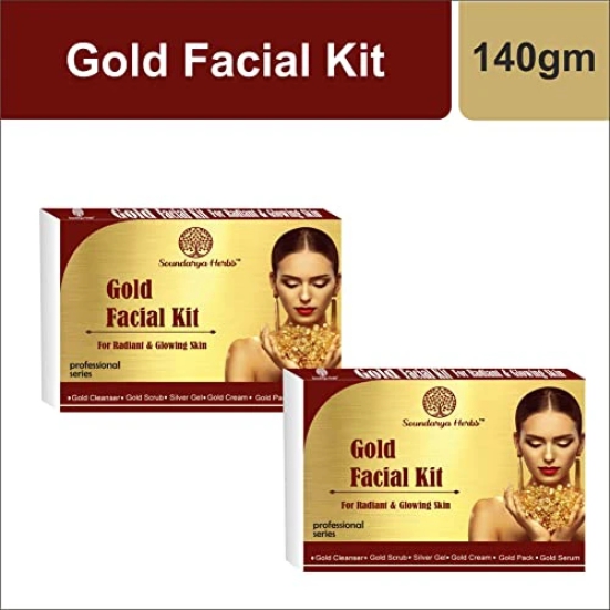 Soundarya Herbs 24k Gold Facial Kit, All Skin Type, Mens & Wome (Pack of 2)