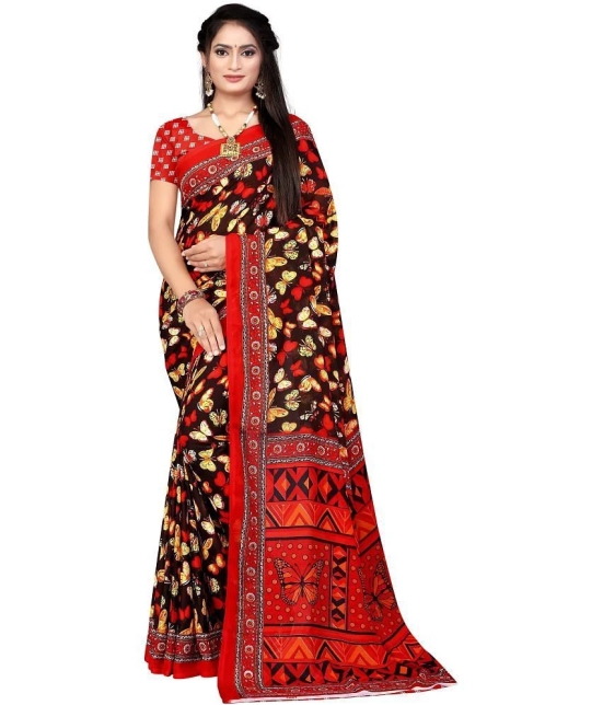 LEELAVATI - Red Crepe Saree With Blouse Piece ( Pack of 1 ) - Red