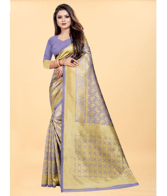 Gazal Fashions - Lavender Banarasi Silk Saree With Blouse Piece ( Pack of 1 ) - Lavender