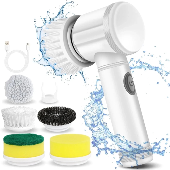 Electric Power Scrubber with 5 Replaceable Brush Heads