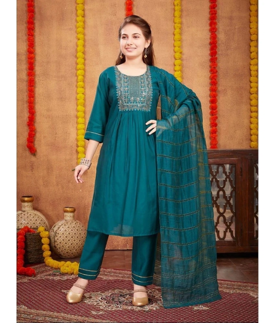 Aarika Dark Green Silk Girls Kurta and Pant Set ( Pack of 1 ) - None