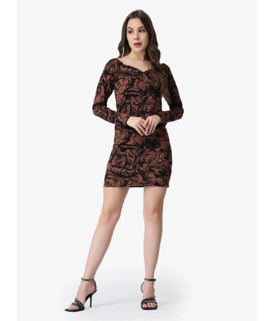 POPWINGS Polyester Printed Knee Length Womens Bodycon Dress - Brown ( Pack of 1 ) - None