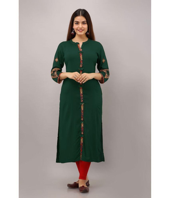 Preksha - Green Rayon Women''s Front Slit Kurti ( Pack of 1 ) - None