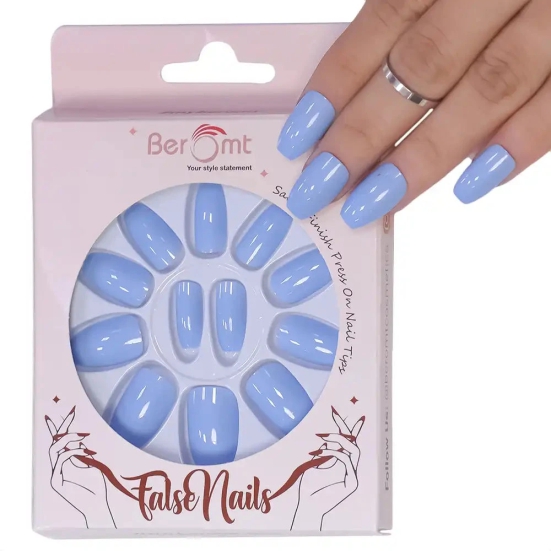 SHORT GLOSSY NAILS-(NAIL KIT INCLUDED)-Pastel Blue