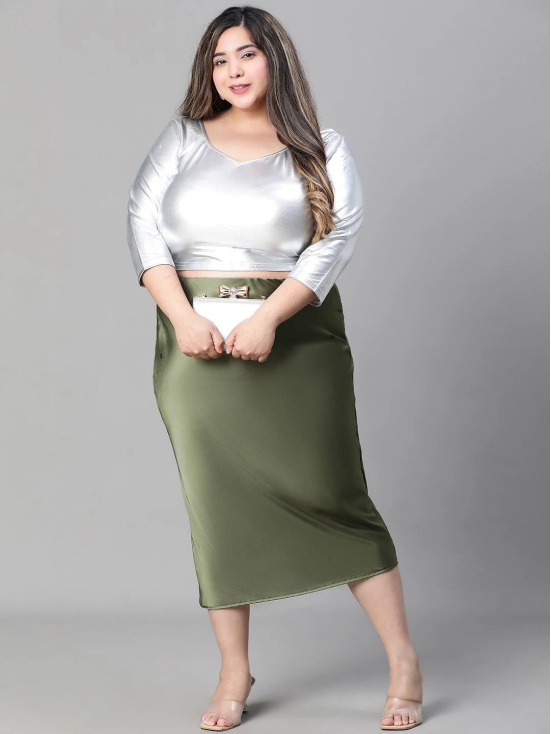 Oxolloxo Plus Size Satin Pencil Midi Skirts