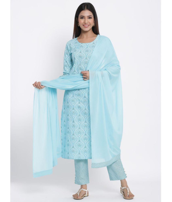 KIPEK - Blue Straight Cotton Womens Stitched Salwar Suit ( Pack of 1 ) - None