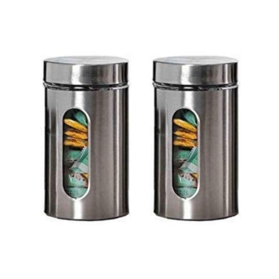 Femora Femora Glass Window Jar for Kitchen Storage Kitchen Storage Jars with Glass Window, 1000 ml, Set of 2, Free Replacement of Lids