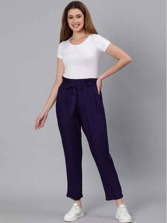 Oxolloxo Women Navy Blue Easy Wash Pleated Trousers