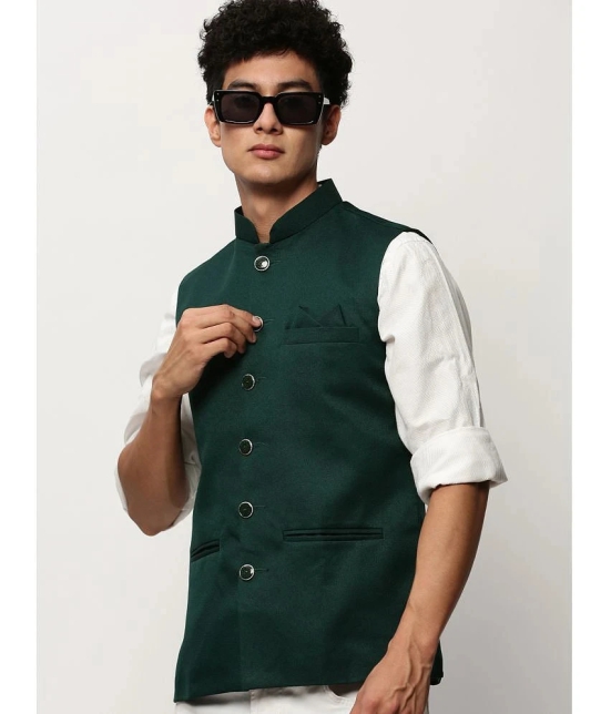 Showoff - Green Cotton Blend Mens Nehru Jacket ( Pack of 1 ) - None