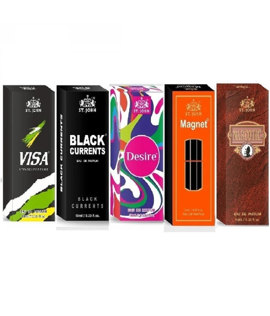 ST.JOHN Cobra Narcotic BlackCurent,Magnet,Desire, Visa Pocket Perfume for Men 10 ml ( Pack of 5 )