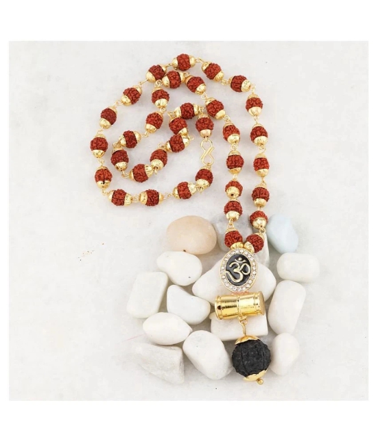 SILVER SHINE Religious Rudraksh Mala Om Gold Pendant for Men and Women - Golden