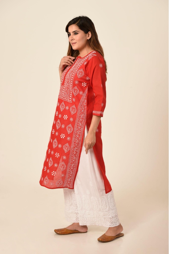 Ladies New Fashion Hand Chikankari Kurti Red