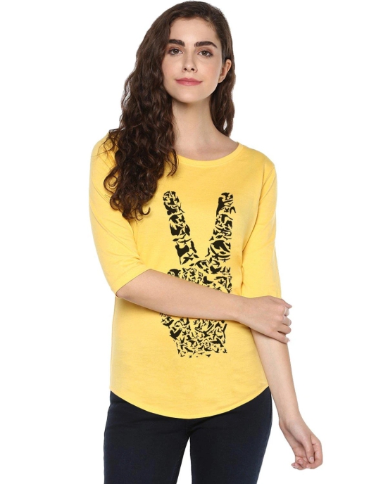 Womens 34U Peace Printed Yellow Color Tshirts-Yellow / Large / 100% Bio Wash Cotton