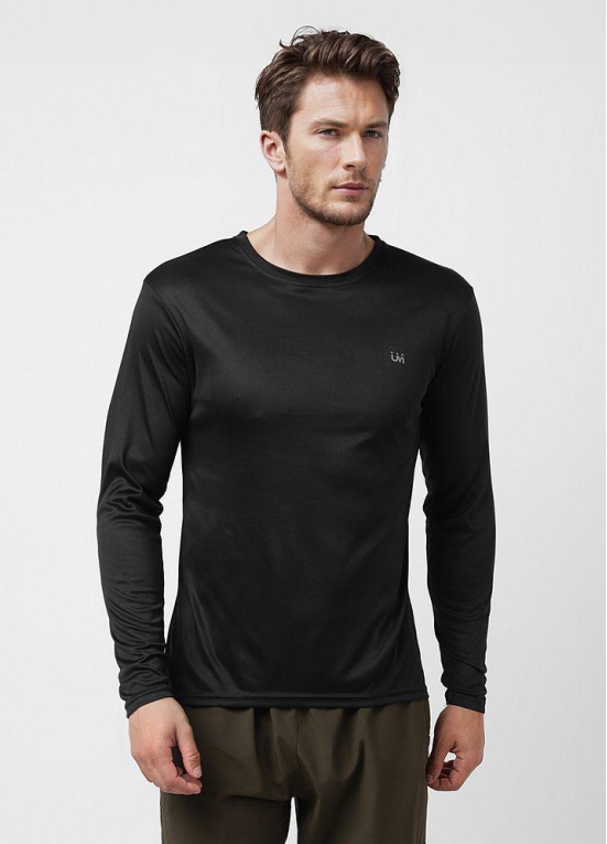 UrbanMark Mens Regular Fit Quick Dry Sports Round Neck Full Sleeves Solid T Shirt -Black - None