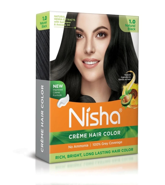 Nisha Creme Hair Color Natural Black 40gm Pack of 6, Permanent Hair Color for Women Men, No Ammonia, 100% Grey Coverage